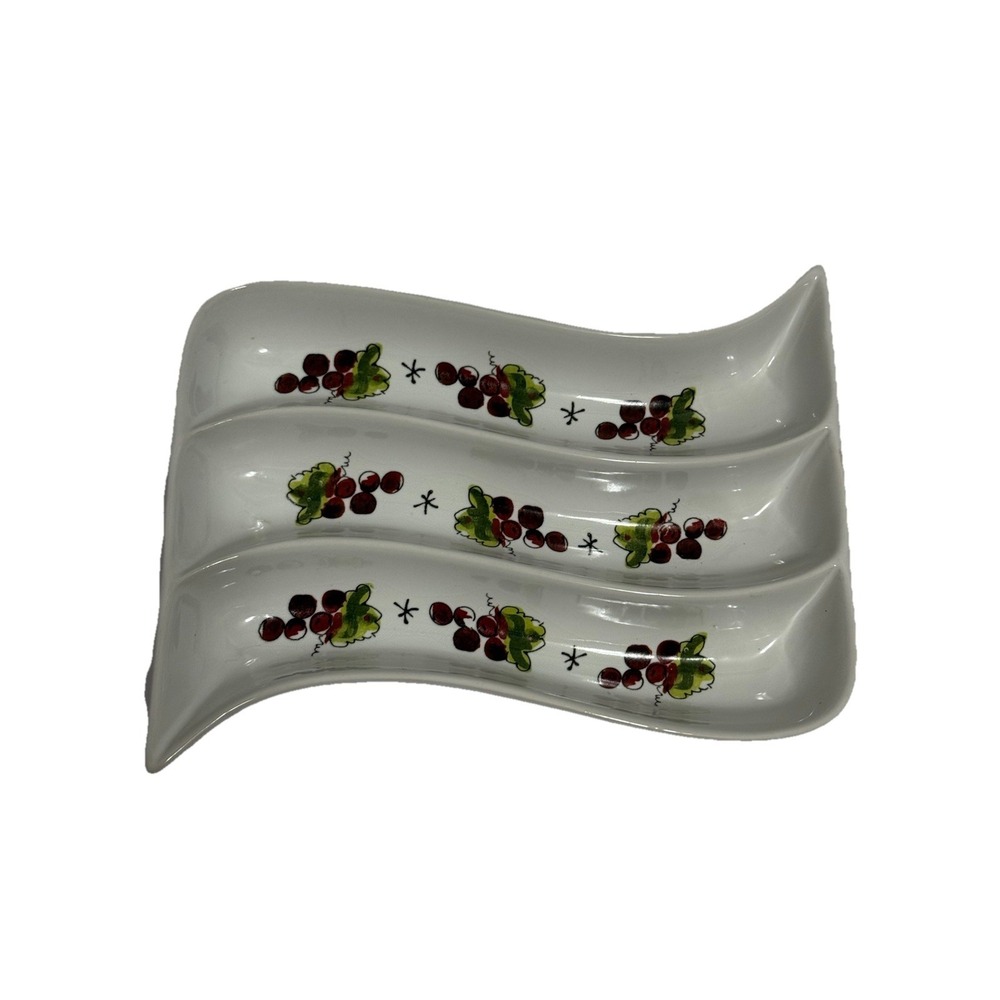 California Pantry Olive/Pickle Ceramic Serving Dish Divided Snack Appetizer 6x8"